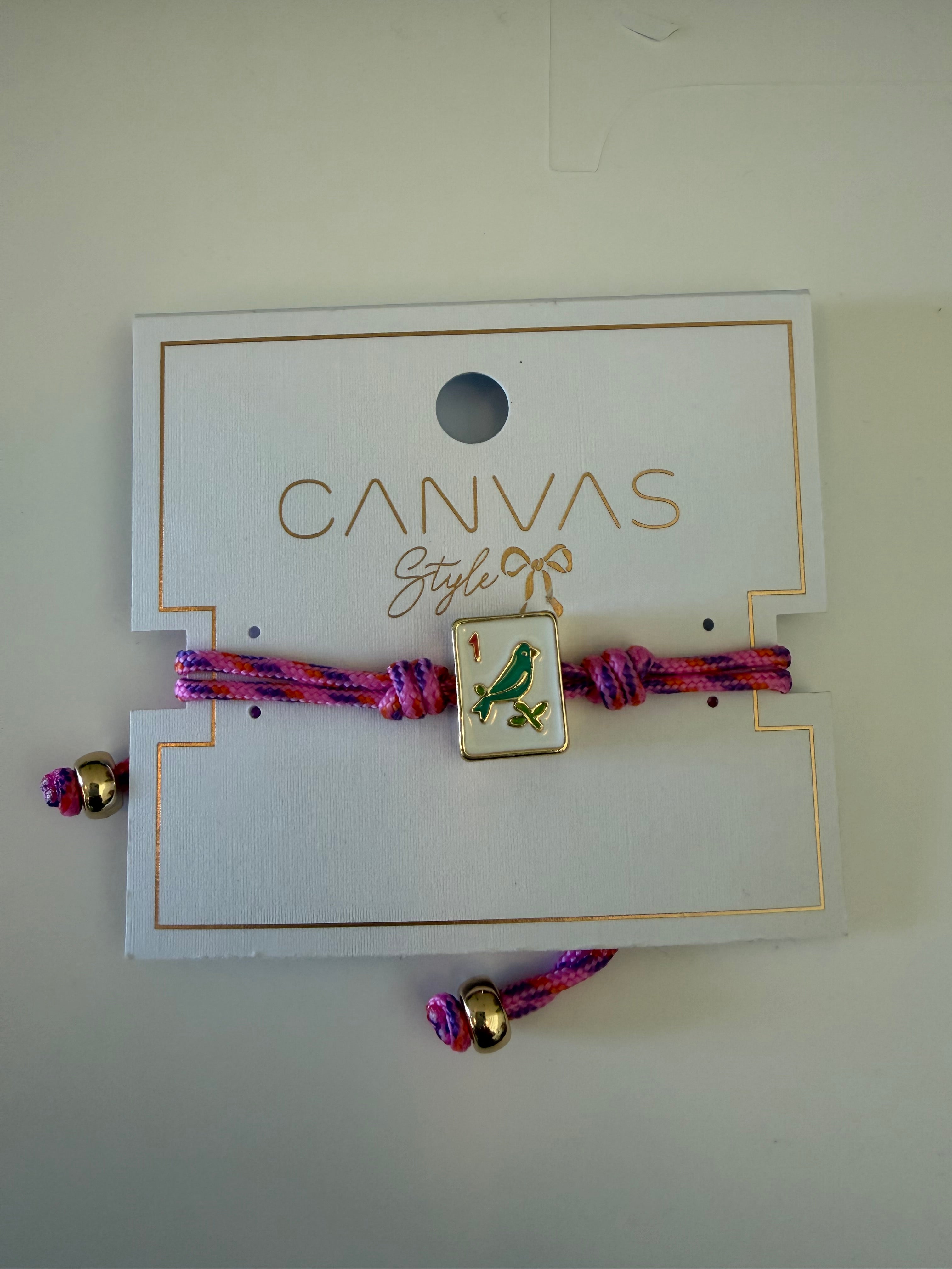 Canvas  [27047B-PK] Sparrow Mahjong Tile Paracord Bracelet in Pink Multi