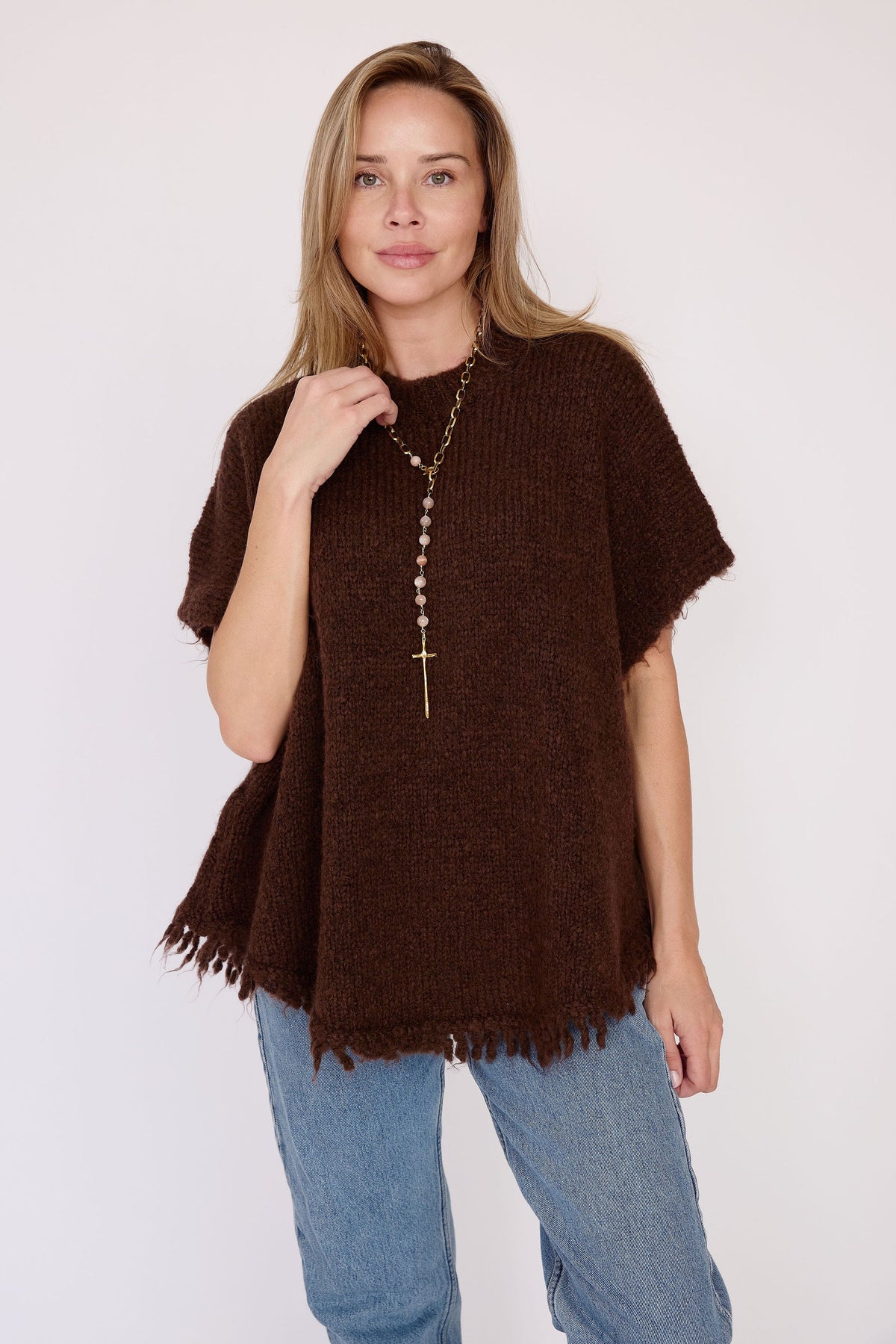 Cobblestone Theresa Knit Poncho-Espresso
