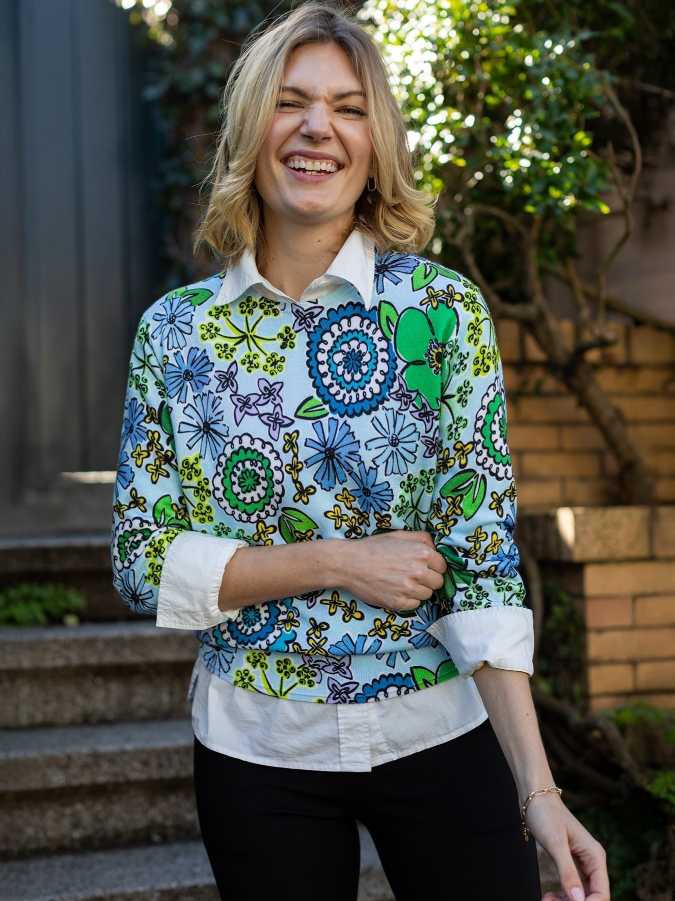 AMELIA sweater Flower Fancy Blue - From Me To You