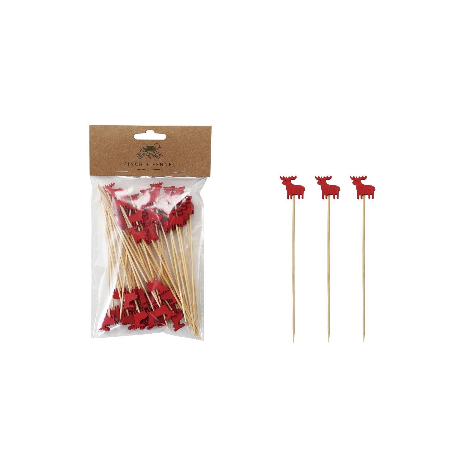 Bamboo Single Use Skewers with Moose Shaped Handles, Set of 50 - From Me To You