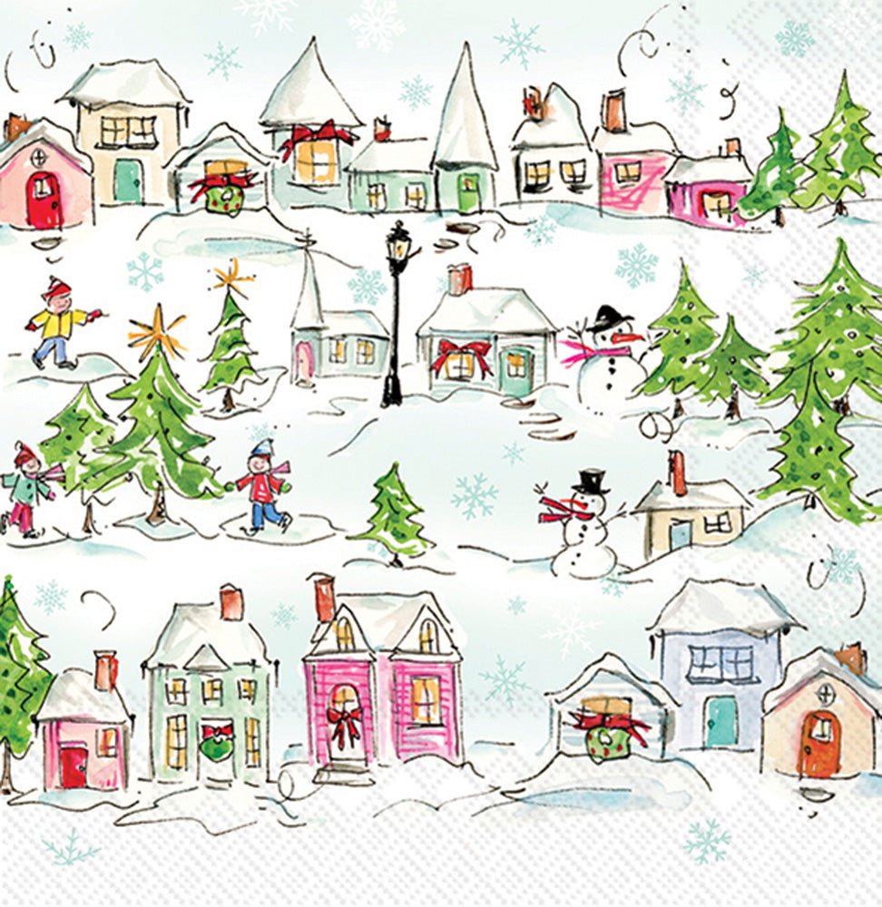 Boston International - Paper Cocktail Napkin/PINK HOLIDAY VILLAGE - From Me To You