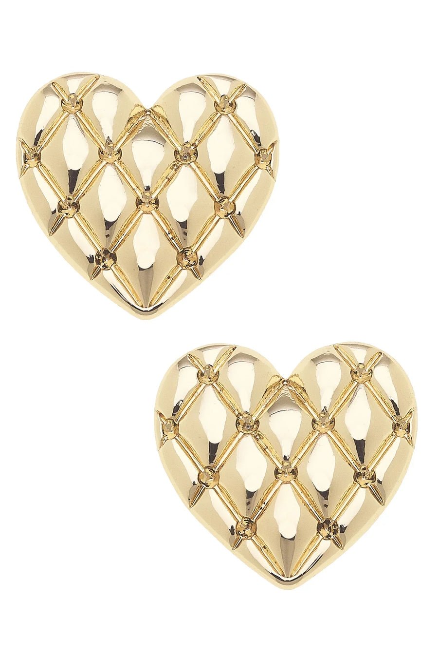 Canvas [25885E - GD] Coco Quilted Heart Stud Earrings in Shiny Gold - From Me To You