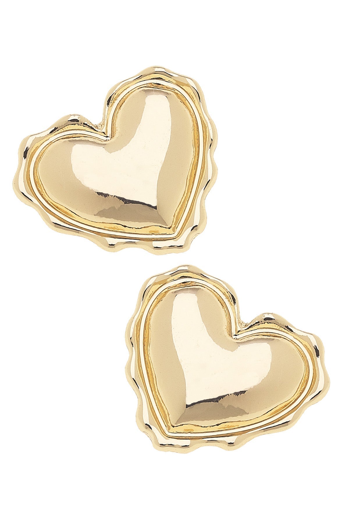 Canvas [25973E - GD] Amy Stamped Heart Stud Earrings in Shiny Gold - From Me To You