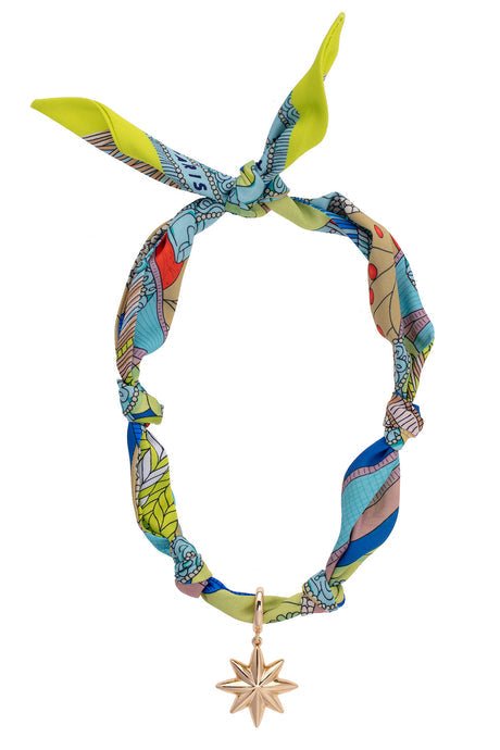 Canvas [26776N - LG] Nova North Star Scarf Necklace in Lime Green/Blue/White - From Me To You