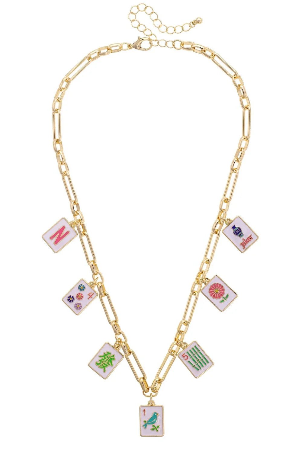 Canvas [27044N-MU] Going Mahjong! Enamel Charm Necklace in Multi - From Me To You