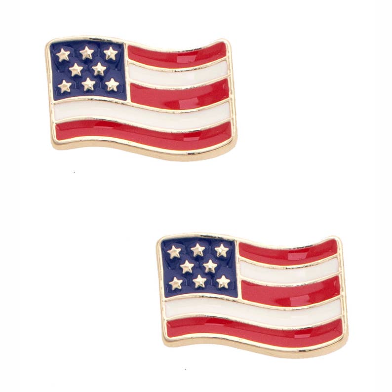 Canvas [27370E - MU] American Flag Enamel Stud Earrings in Red, White, & Blue - From Me To You