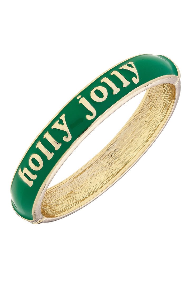 Canvas Holly Jolly Enamel Hinge Bangle in Green - From Me To You