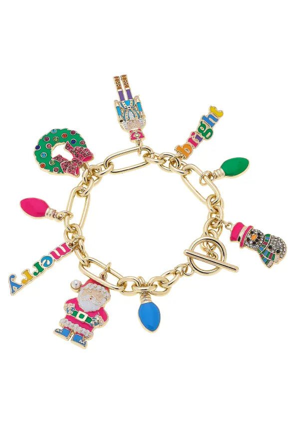 Canvas Merry & Bright Christmas Icons Enamel Charm Bracelet - From Me To You