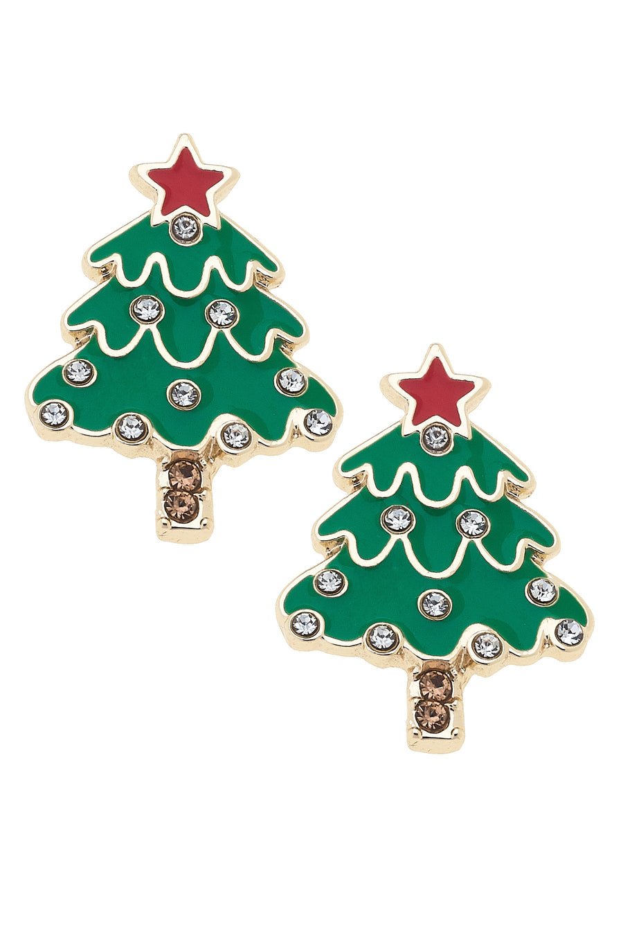 Canvas Rhinestone Enamel Christmas Tree Stud Earrings in Green - From Me To You
