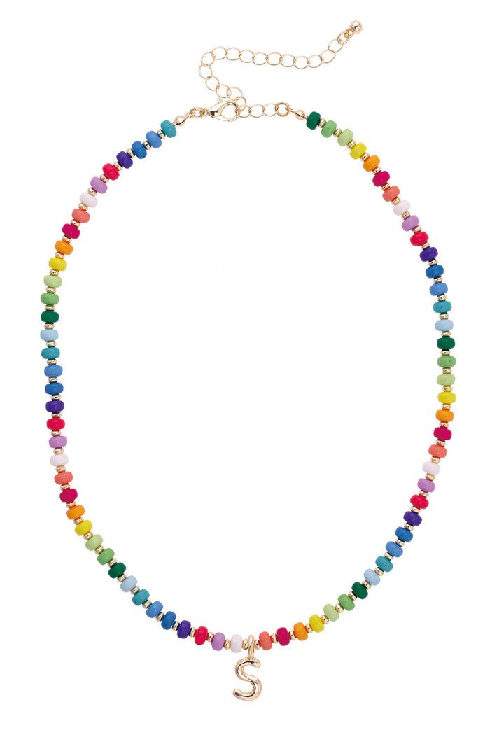 Canvas Ruthie Rainbow Beaded Mini Initial Necklace in Multi - From Me To You