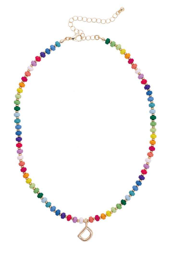 Canvas Ruthie Rainbow Beaded Mini Initial Necklace in Multi - From Me To You