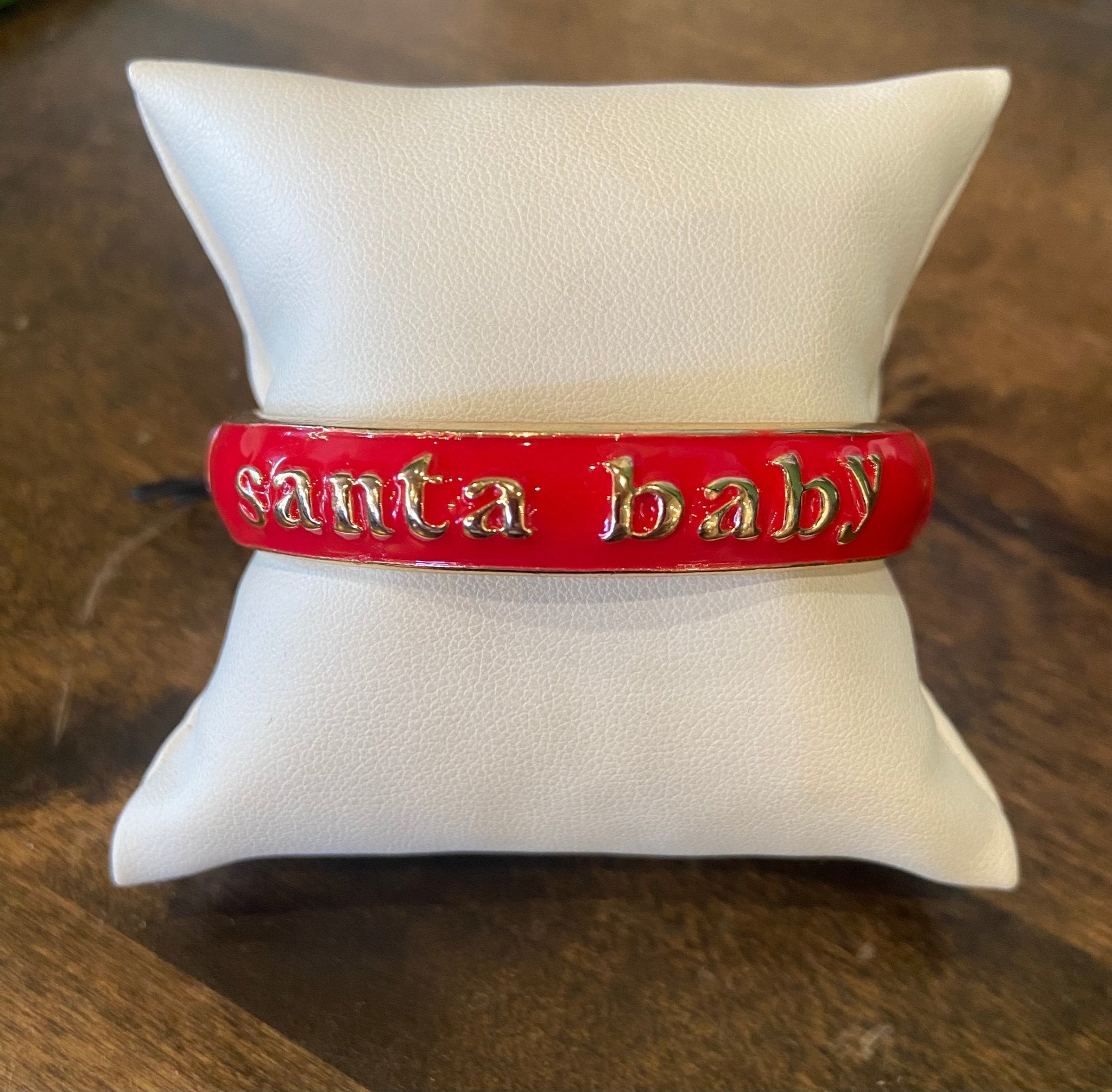 Canvas Santa Baby Sculpted Enamel Hinge Bangle in Red - From Me To You