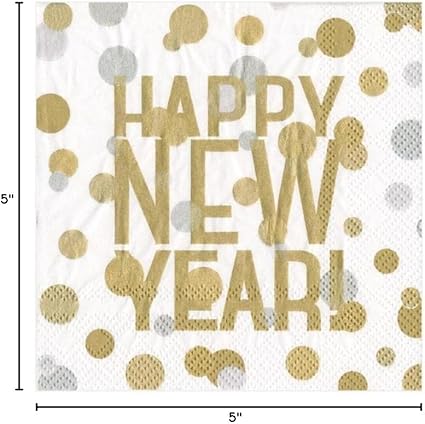 Caspari Confetti Happy New Year Paper Cocktail Napkins in White - 20 Per Package - From Me To You