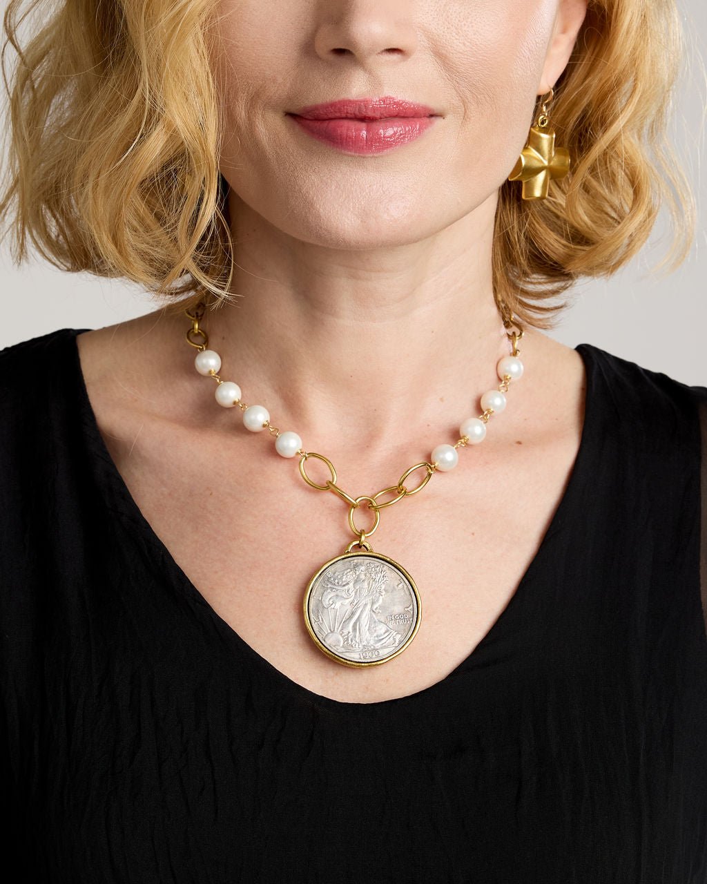 Cobblestone Scarlett Pearl and Coin Necklace - From Me To You