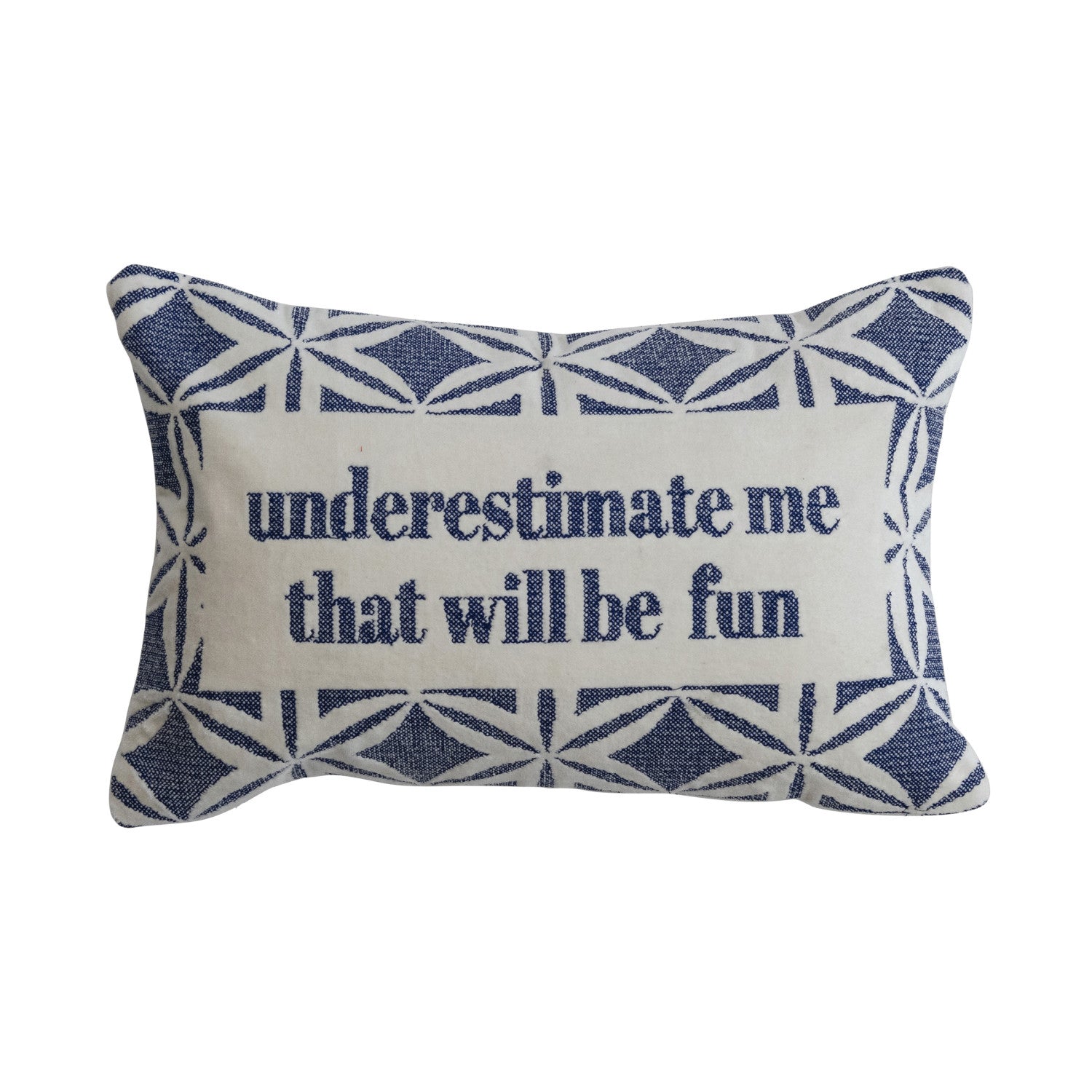 Cotton Velvet Embroidered Lumbar Pillow with Geometric Pattern - From Me To You