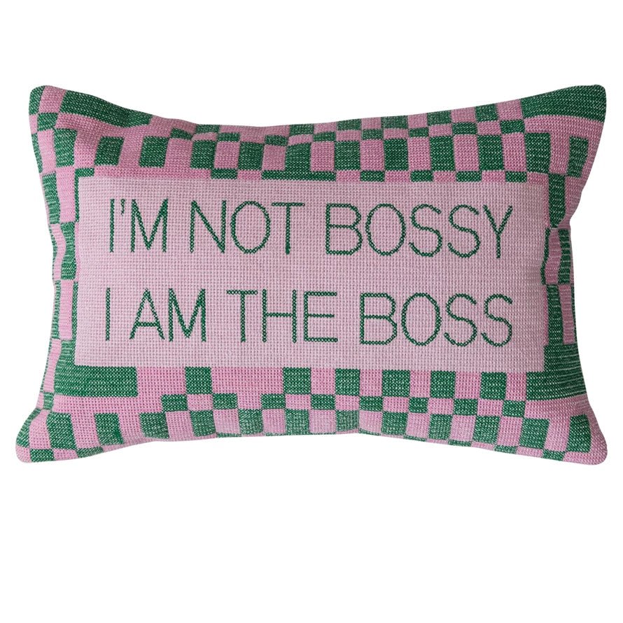 Cotton Velvet Embroidered Lumbar Pilloww/ "I'm Not Bossy" - From Me To You