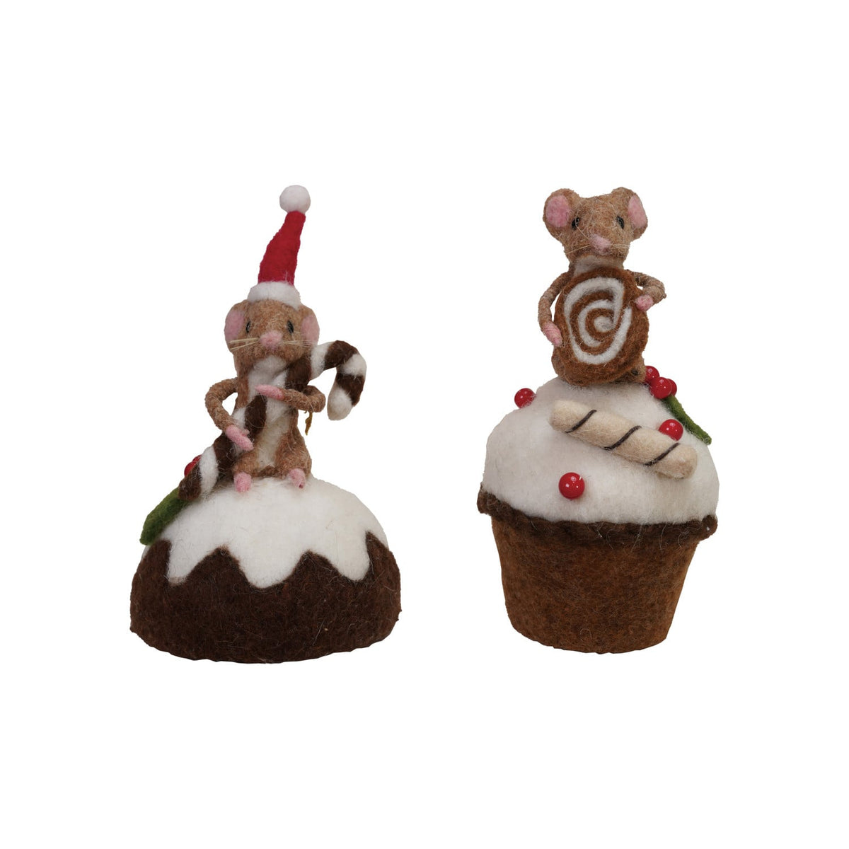 Creative Co-op 3-1/2" Round x 6-1/4"H Handmade Wool Felt Mouse on Cake - From Me To You