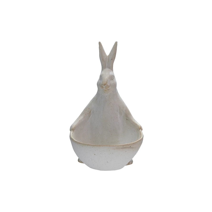Creative Co - op 5 - 1/2"L Stoneware Rabbit w Bowl, Reactive Glaze - From Me To You