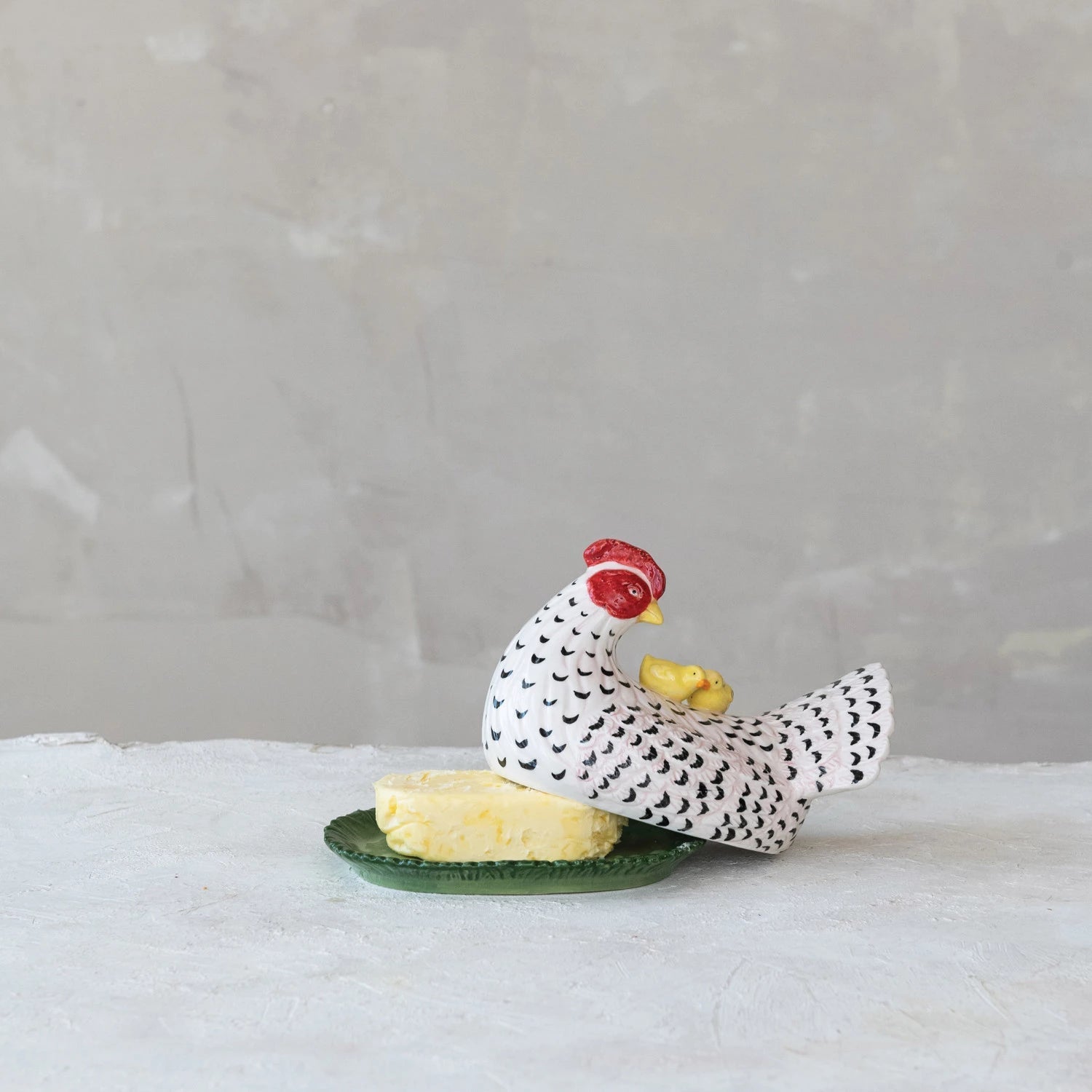 Creative Co - op Hand - Painted Vintage Reproduction Hen Shaped Covered Butter Dish With Chicks - From Me To You