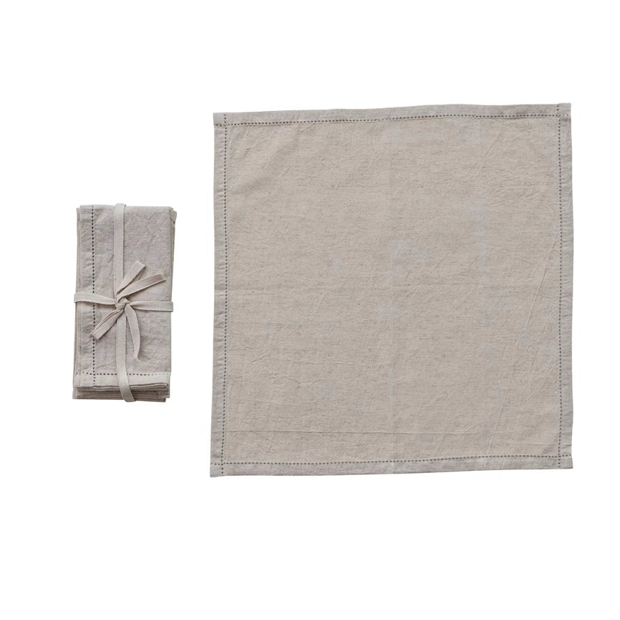 Creative Co - op S/4 Cotton & Linen Napkins w Border Stitch, Natural - From Me To You