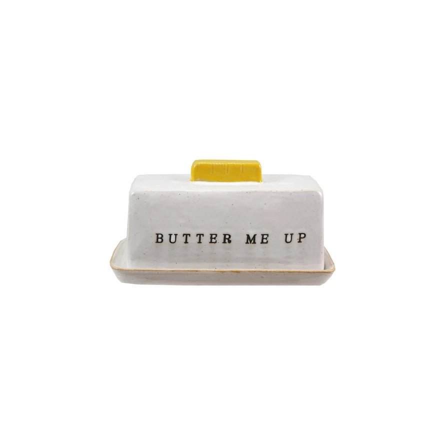 Creative Co - op Stoneware Butter Dish w/ Debossed "Butter Me Up", Reactive Glaze (Each One Will Vary) - From Me To You