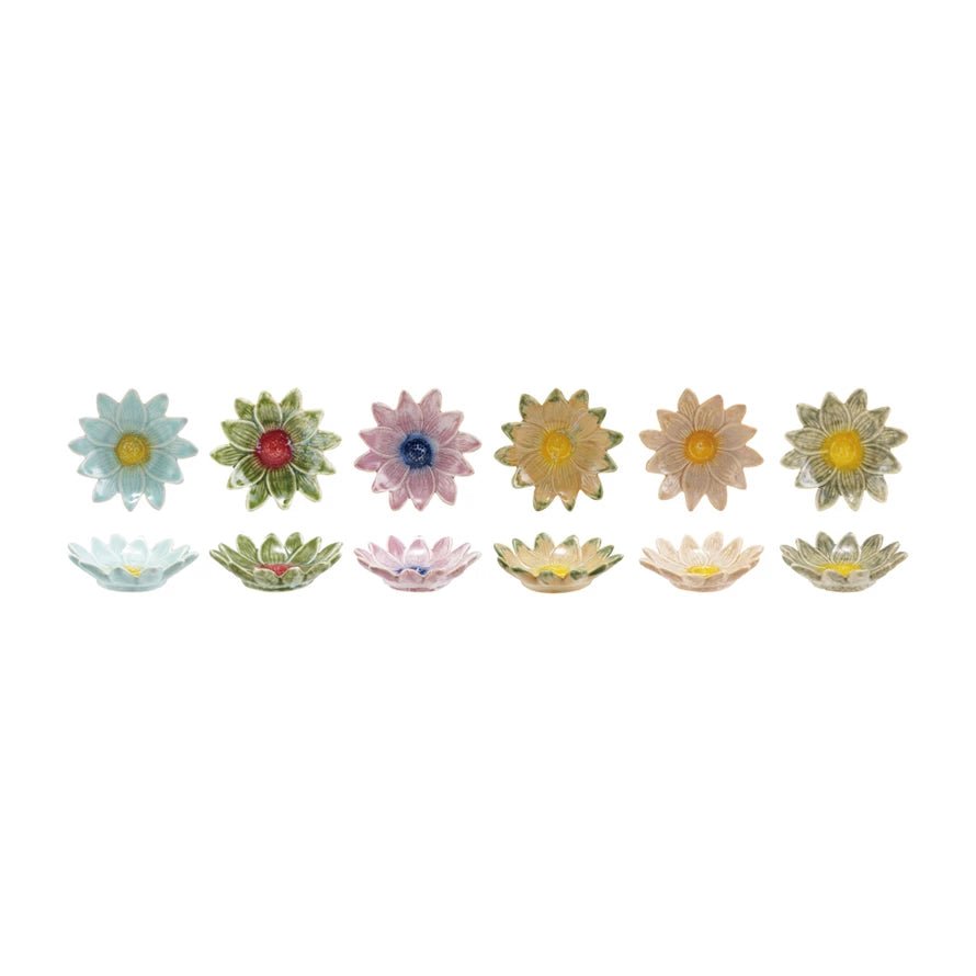 Creative Co - op Stoneware Flower Shaped Dish, Reactive Glaze, 6 Colors (Each One Will Vary) - From Me To You