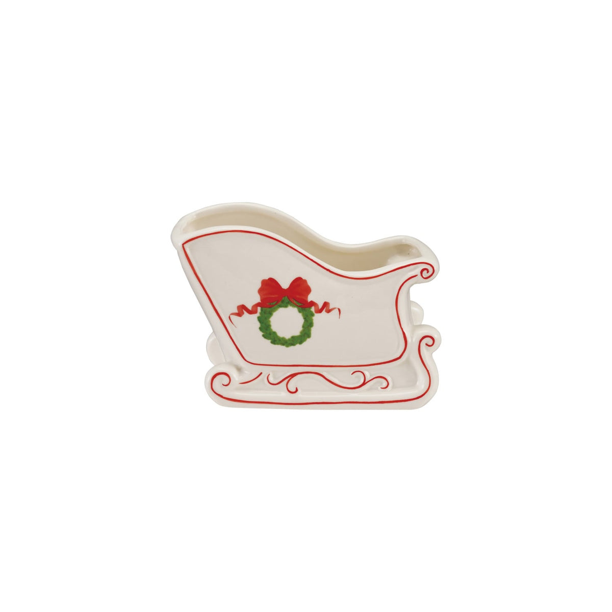 Creative Co-op Stoneware Sled Shaped Container with Wreath & Bow - From Me To You