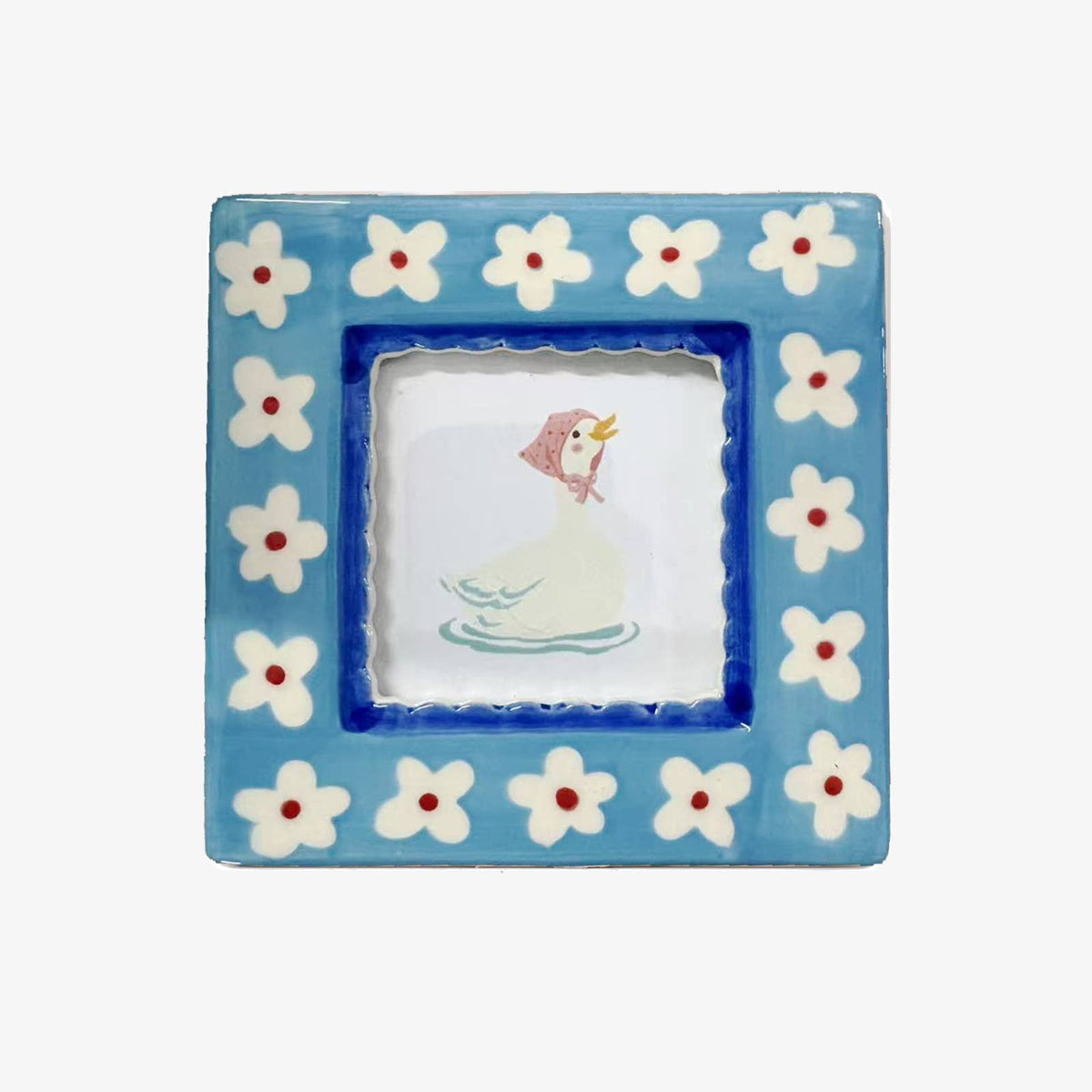 Hand-painted Ceramic Photo Frame, Blue Flowers