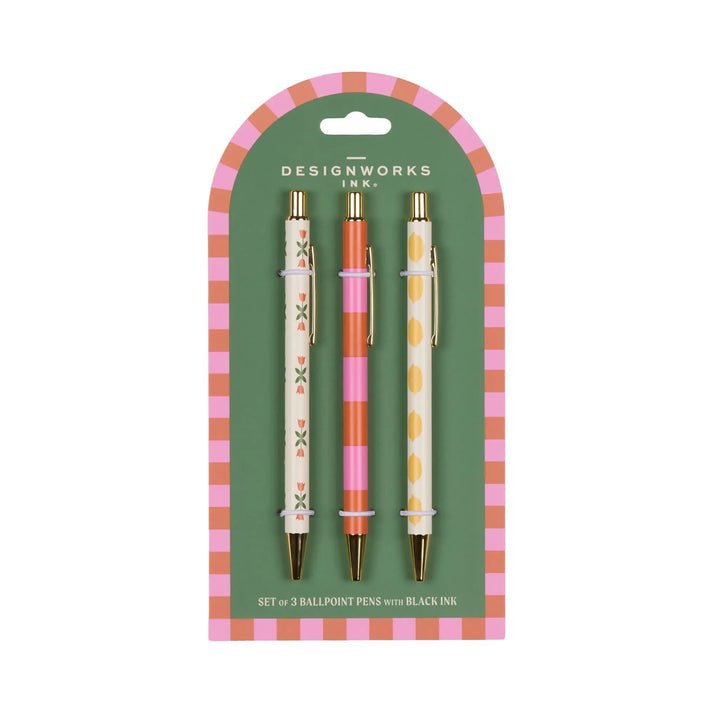 Designworks A Dopo Set Of 3 Pens - Flower, Stripe, Lemon - From Me To You
