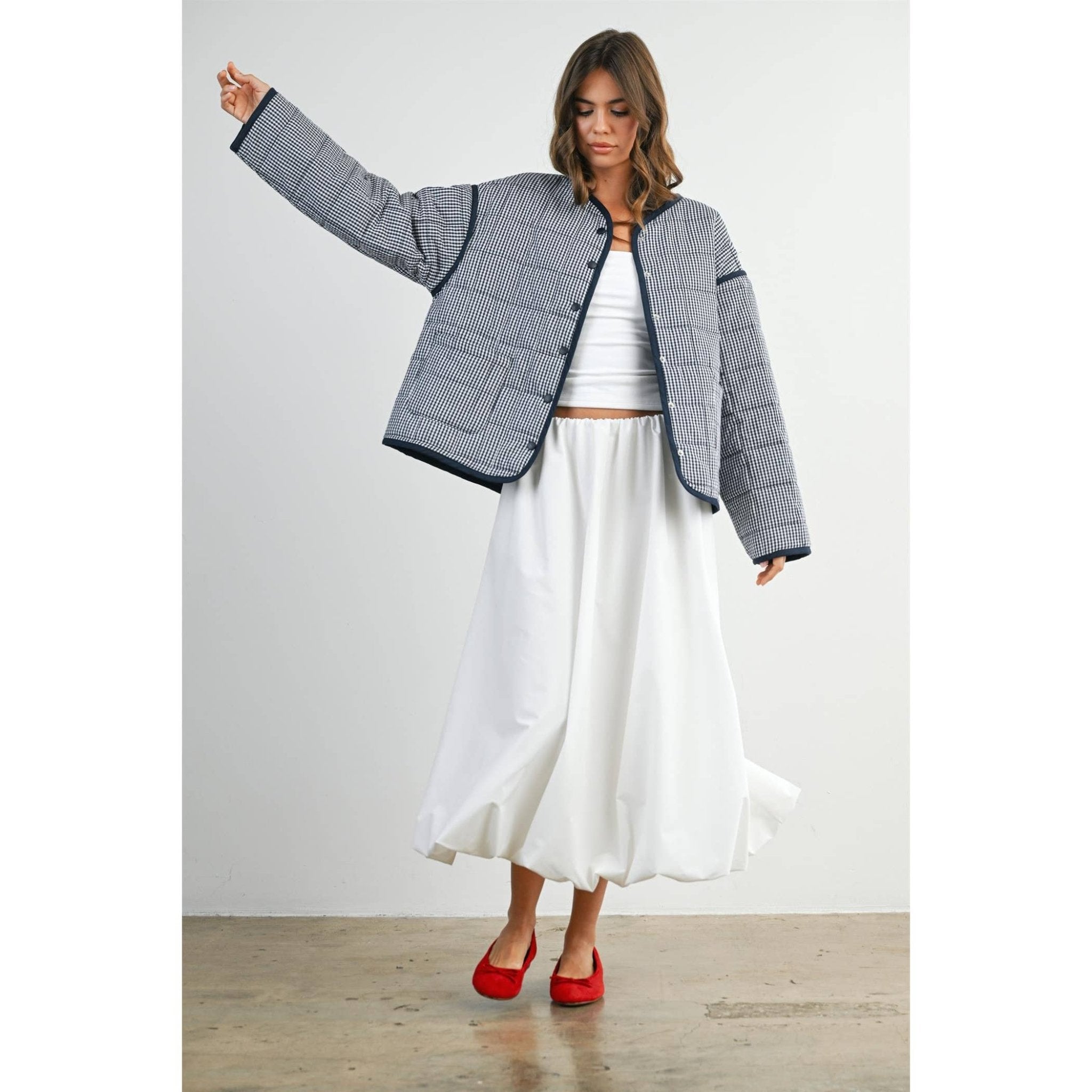Elastic Waist Bubble Hem Maxi Skirt - BMS8074 - From Me To You