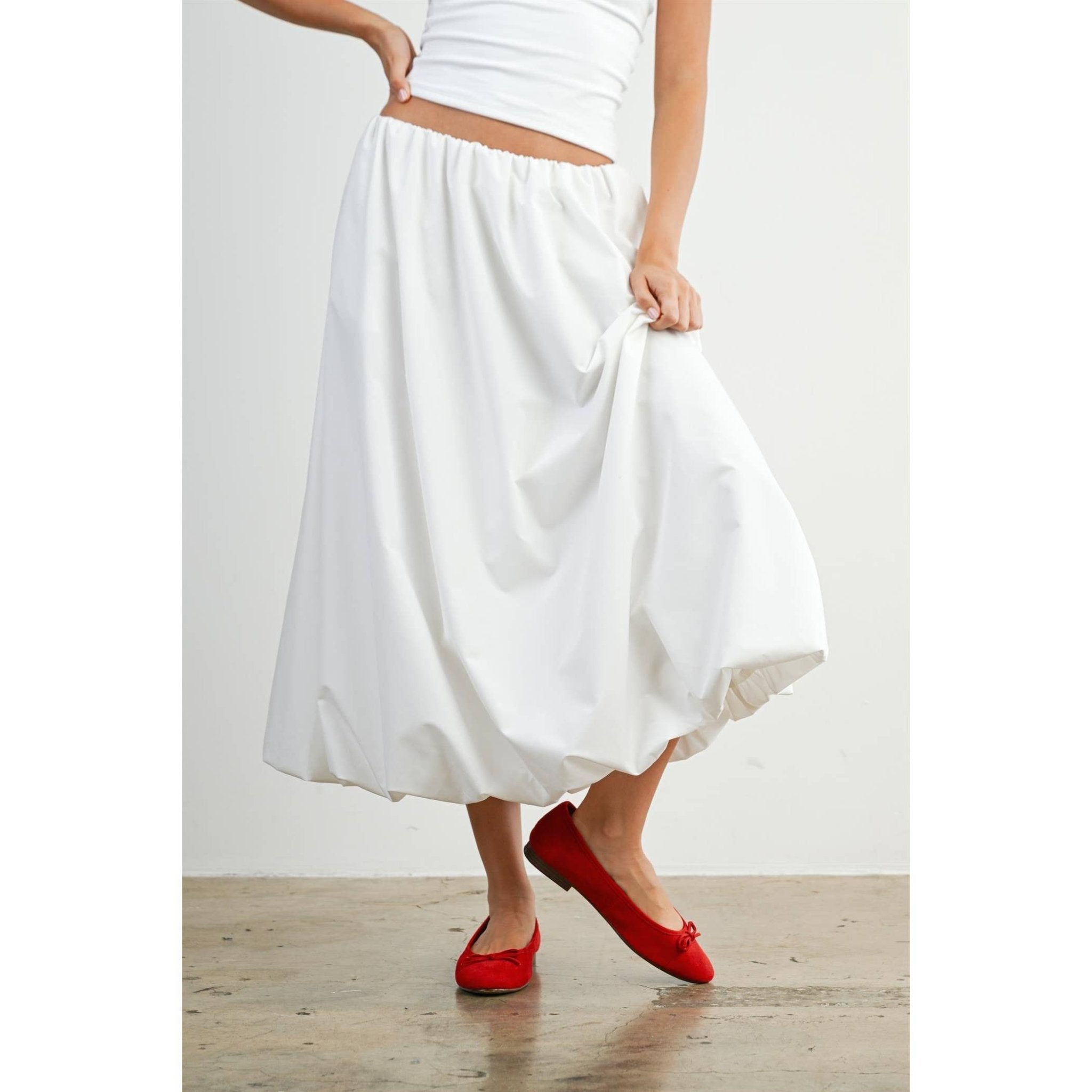 Elastic Waist Bubble Hem Maxi Skirt - BMS8074 - From Me To You