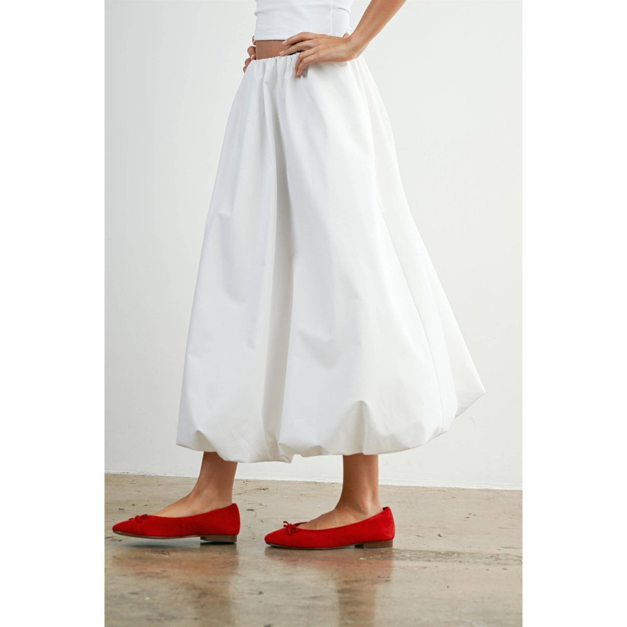 Elastic Waist Bubble Hem Maxi Skirt - BMS8074 - From Me To You