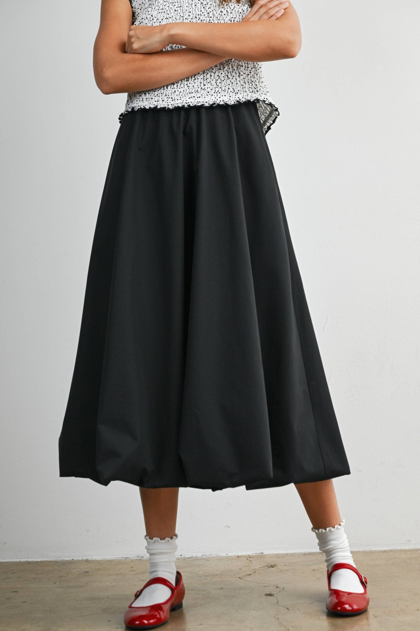 Elastic Waist Bubble Hem Maxi Skirt - BMS8074 - From Me To You
