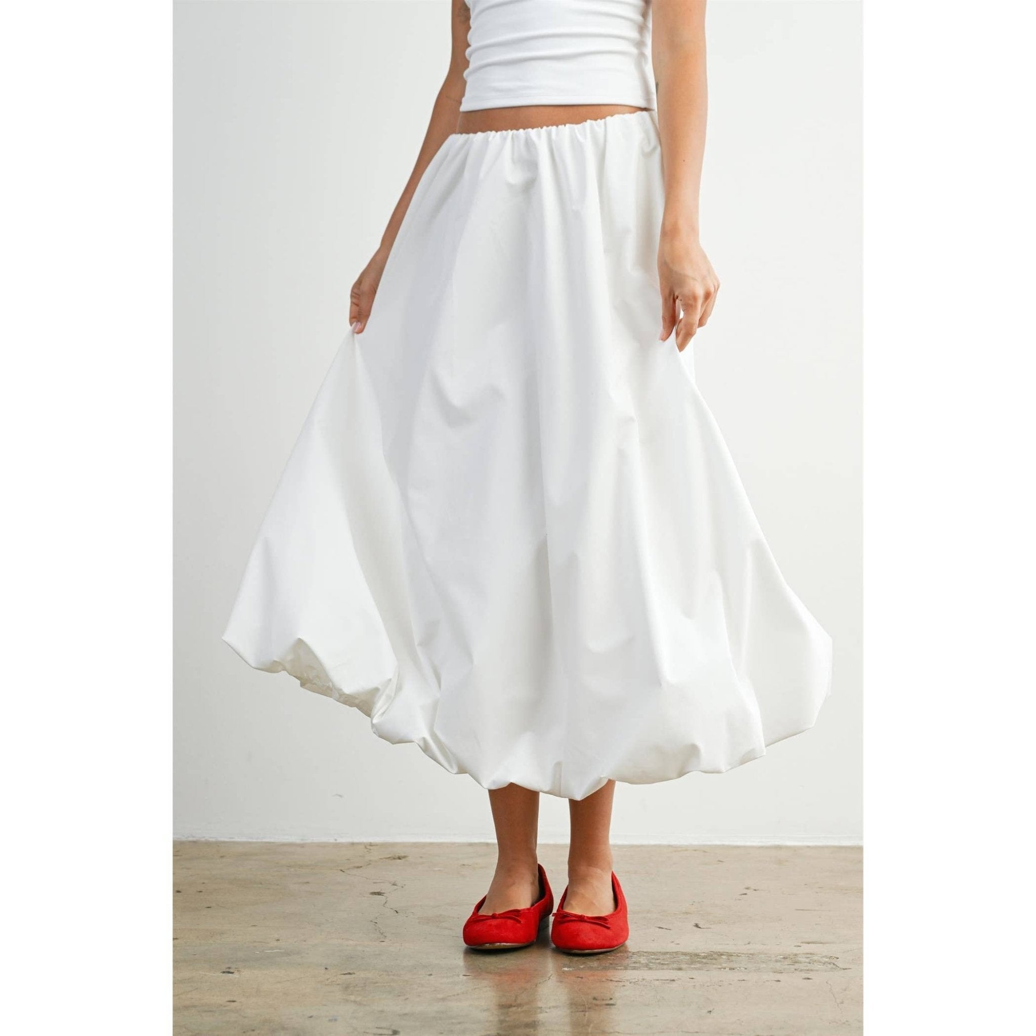 Elastic Waist Bubble Hem Maxi Skirt - BMS8074 - From Me To You