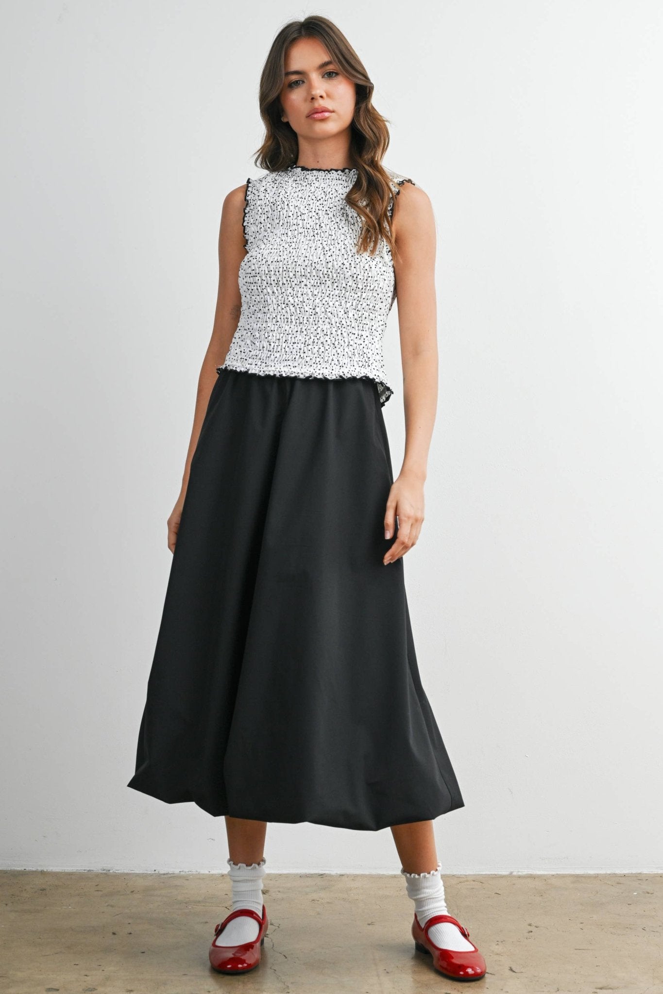 Elastic Waist Bubble Hem Maxi Skirt - BMS8074 - From Me To You