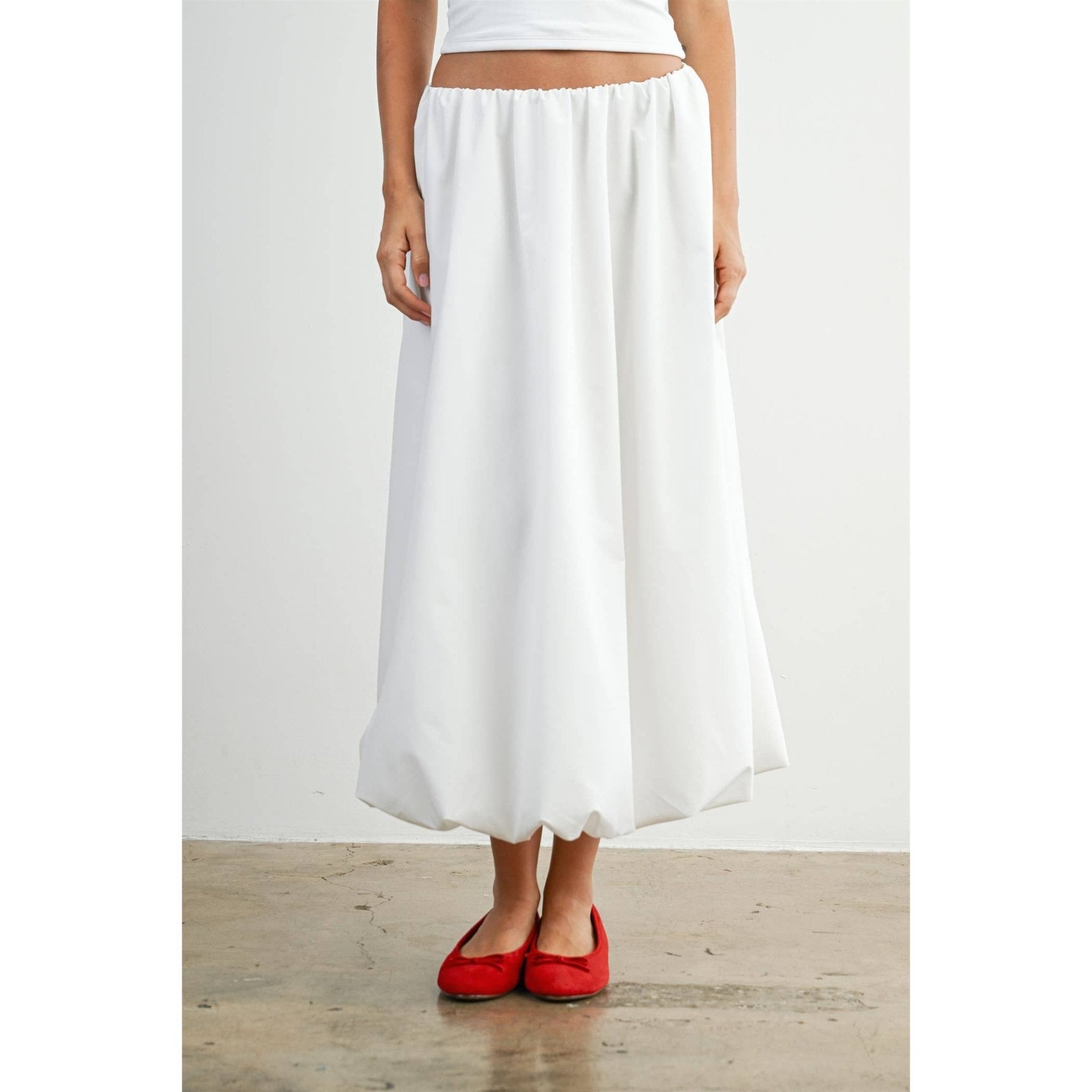 Elastic Waist Bubble Hem Maxi Skirt - BMS8074 - From Me To You