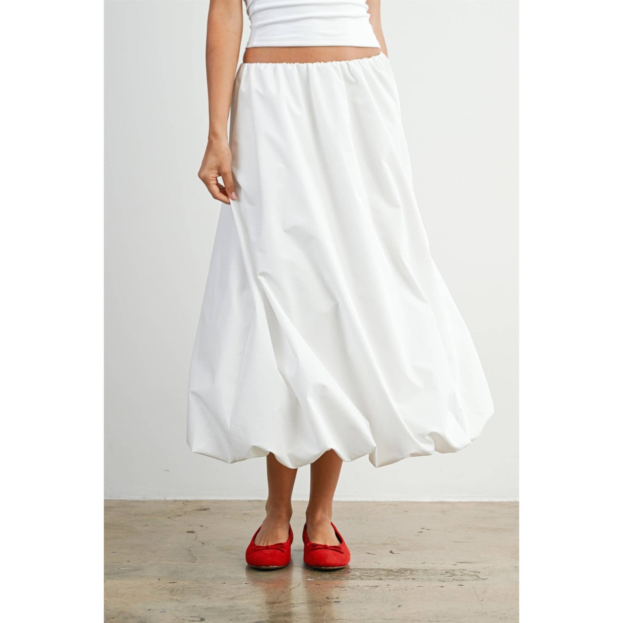 Elastic Waist Bubble Hem Maxi Skirt - BMS8074 - From Me To You