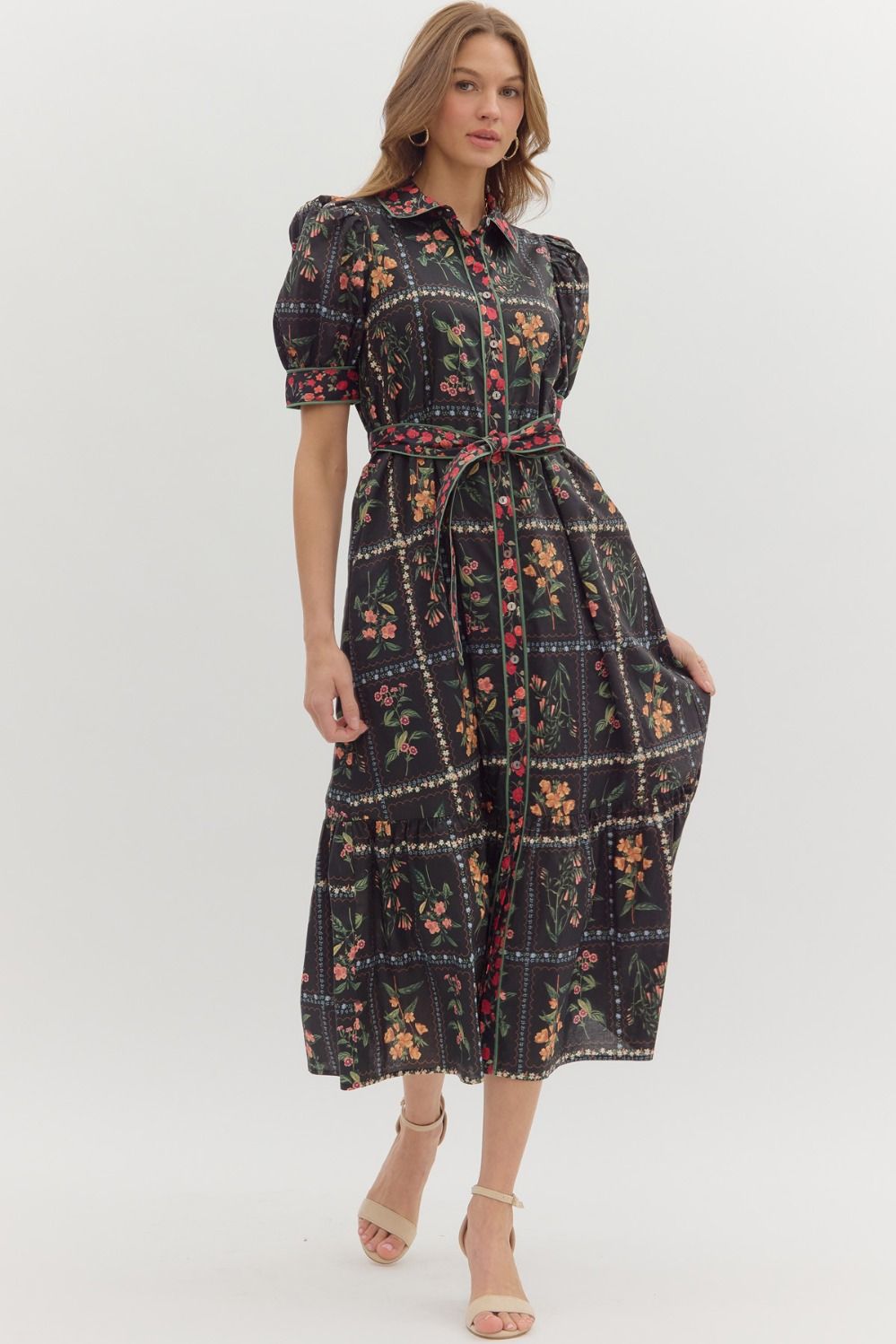 Entro - Black Botanical Print Dress - From Me To You