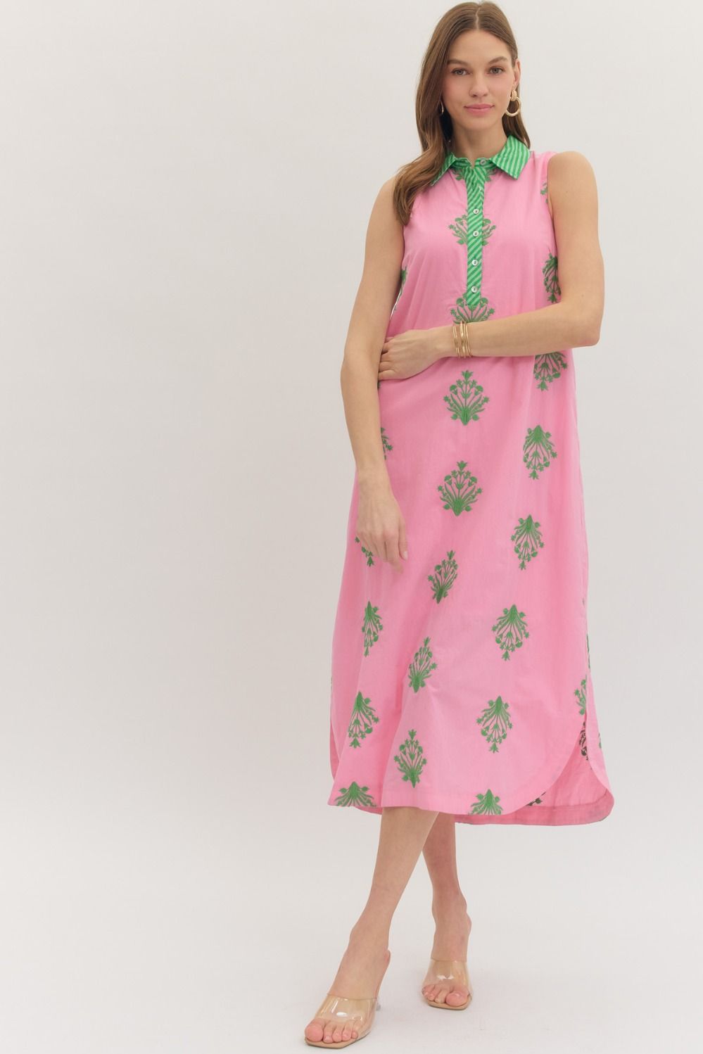 Entro - Botanical Embroidery Sleeveless Midi Dress - From Me To You