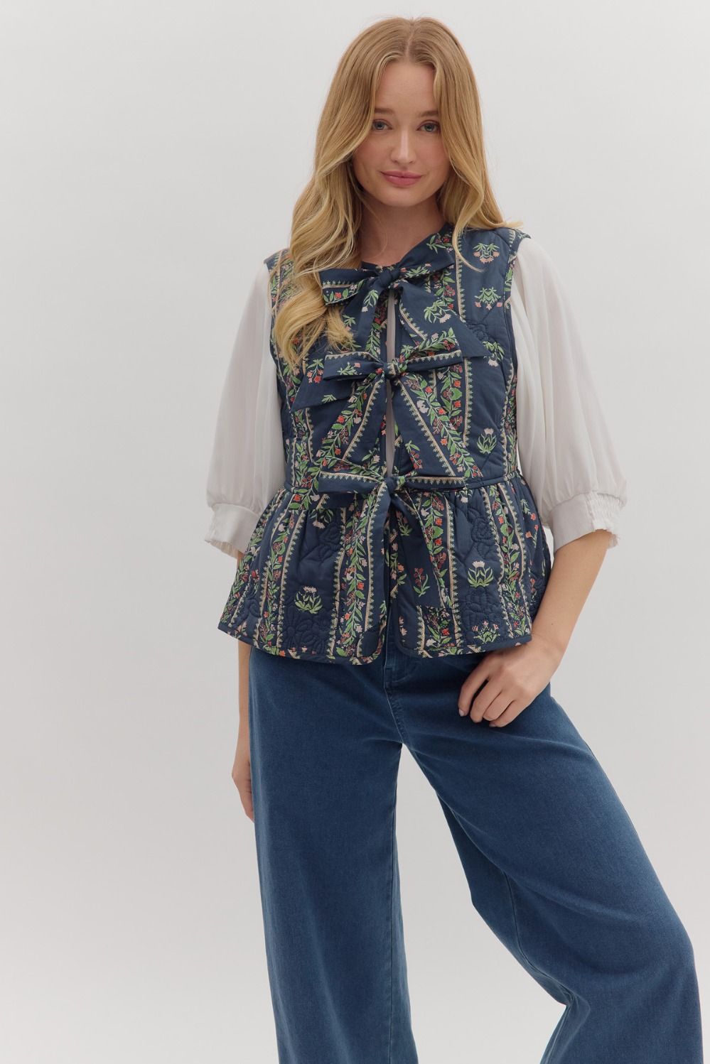 Entro - Botanical print sleeveless peplum vest - From Me To You