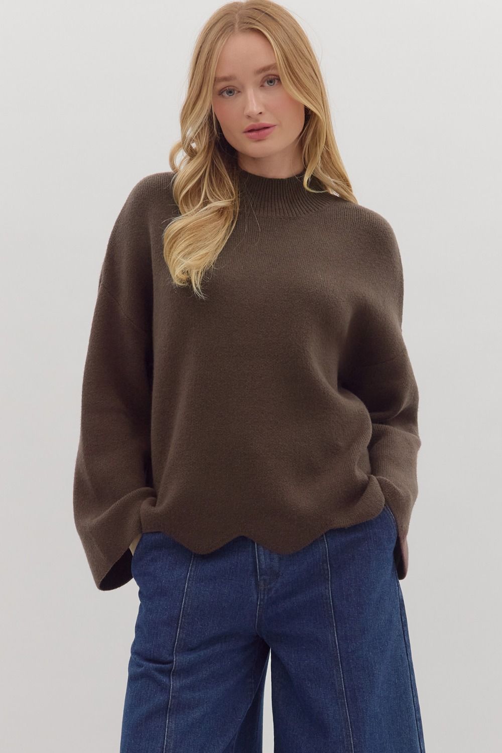 Entro - Brown Mock Neck Sweater - From Me To You