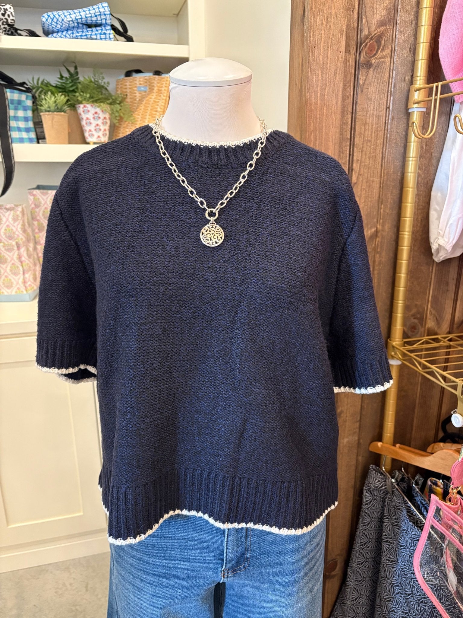 Entro - Elbow - Length Sleeve Knit Sweater in Indigo - From Me To You