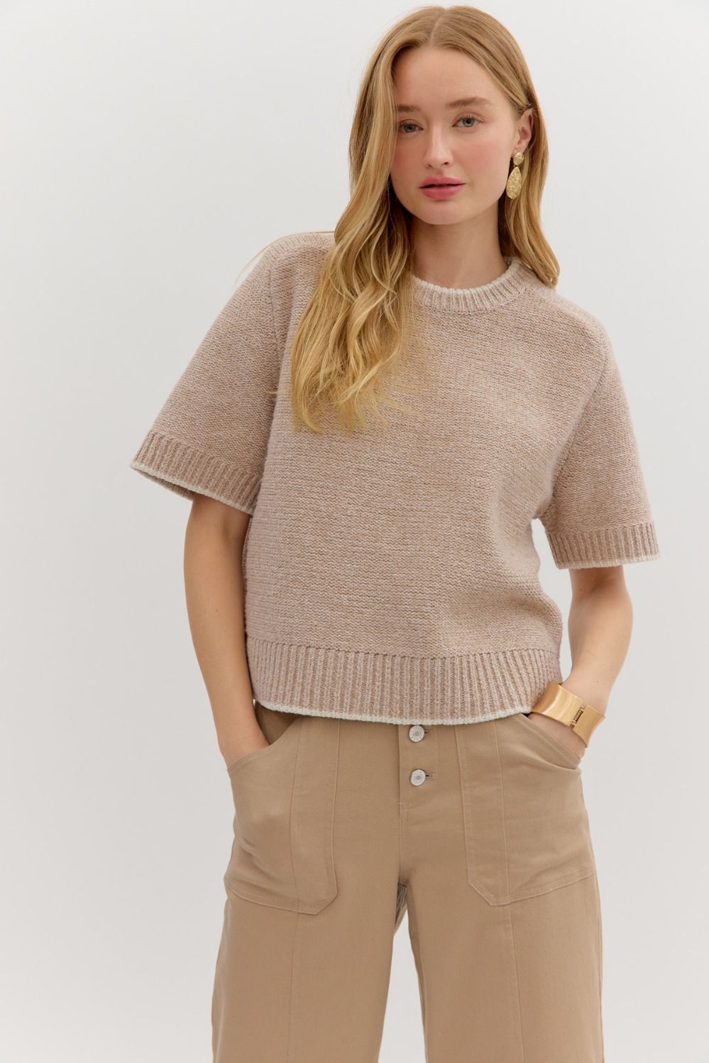 Entro - Elbow - Length Sleeve Knit Sweater in Oatmeal - From Me To You