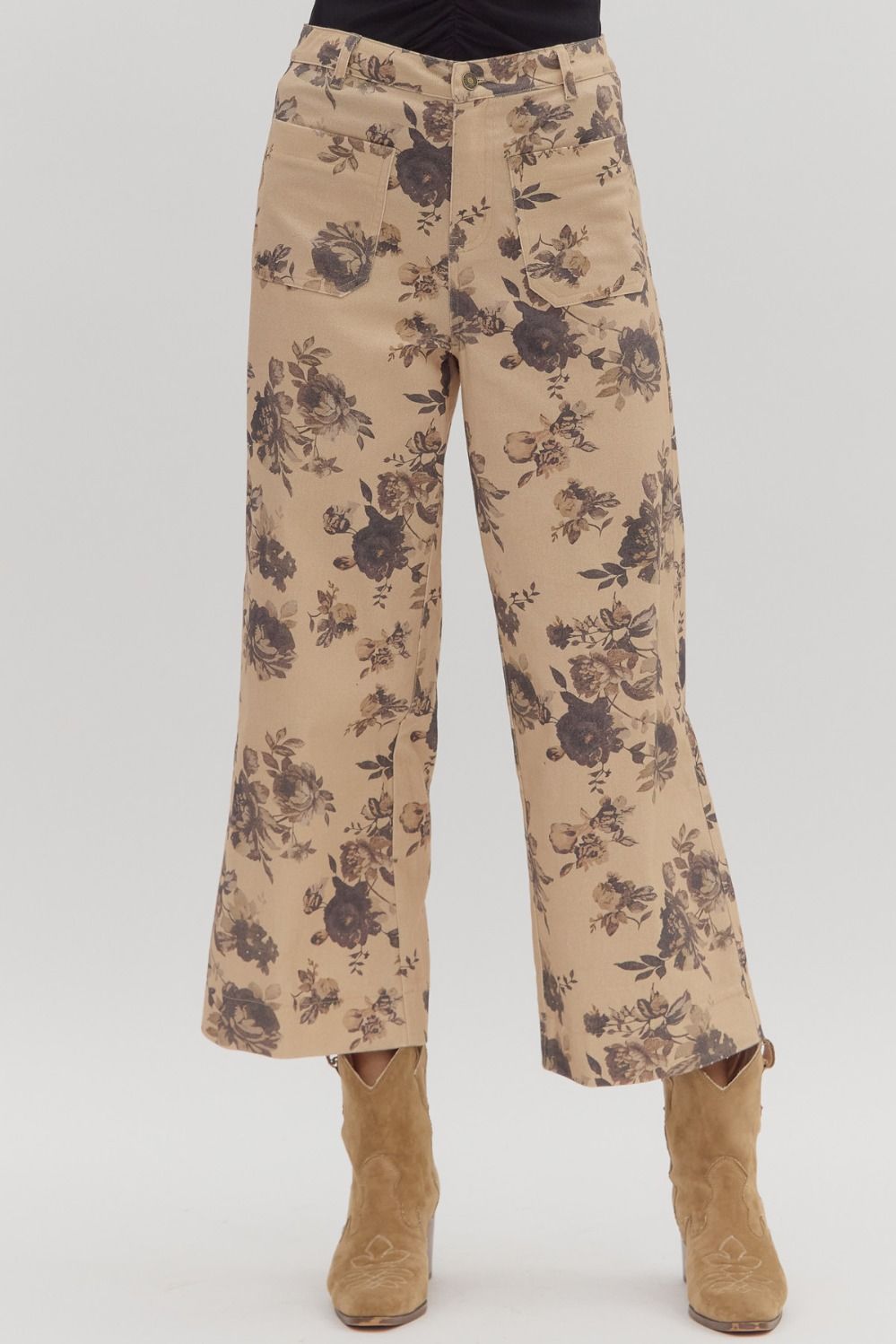 Entro - Floral pattern mid - rise ankle - length pants - From Me To You