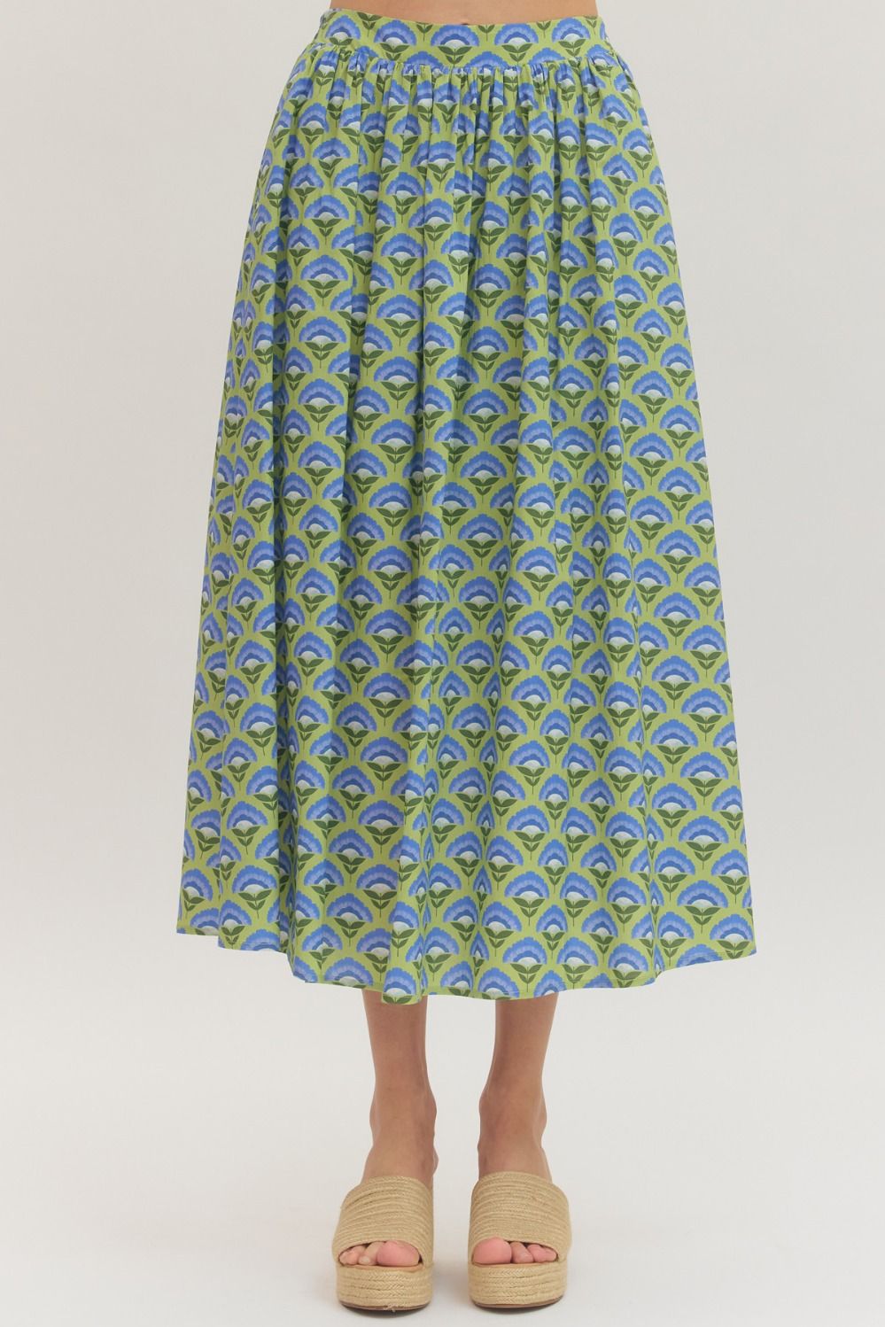 Entro - Floral print midi skirt - Green - From Me To You