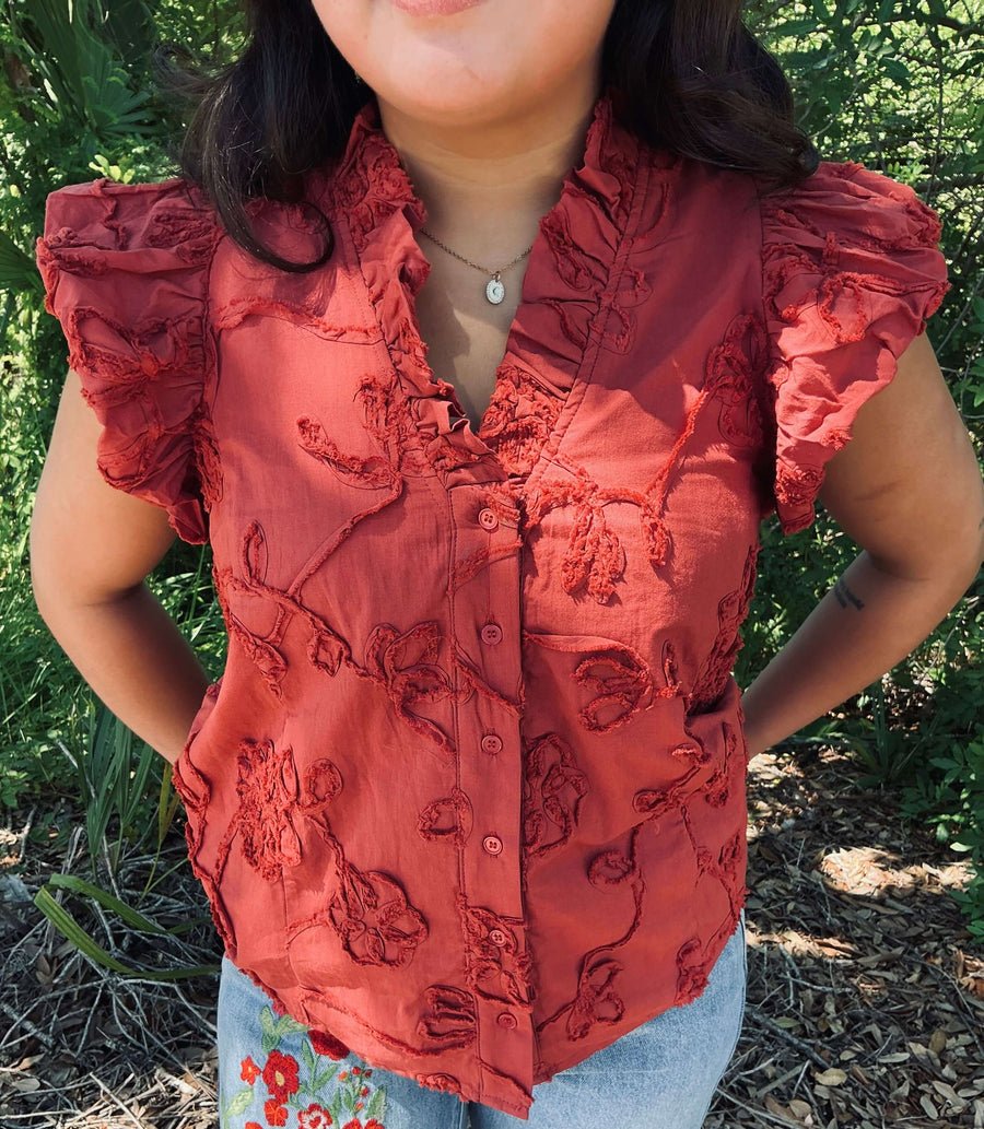 Entro - Sleeveless Top Embroidered Sleeveless Ruffle Collar - From Me To You