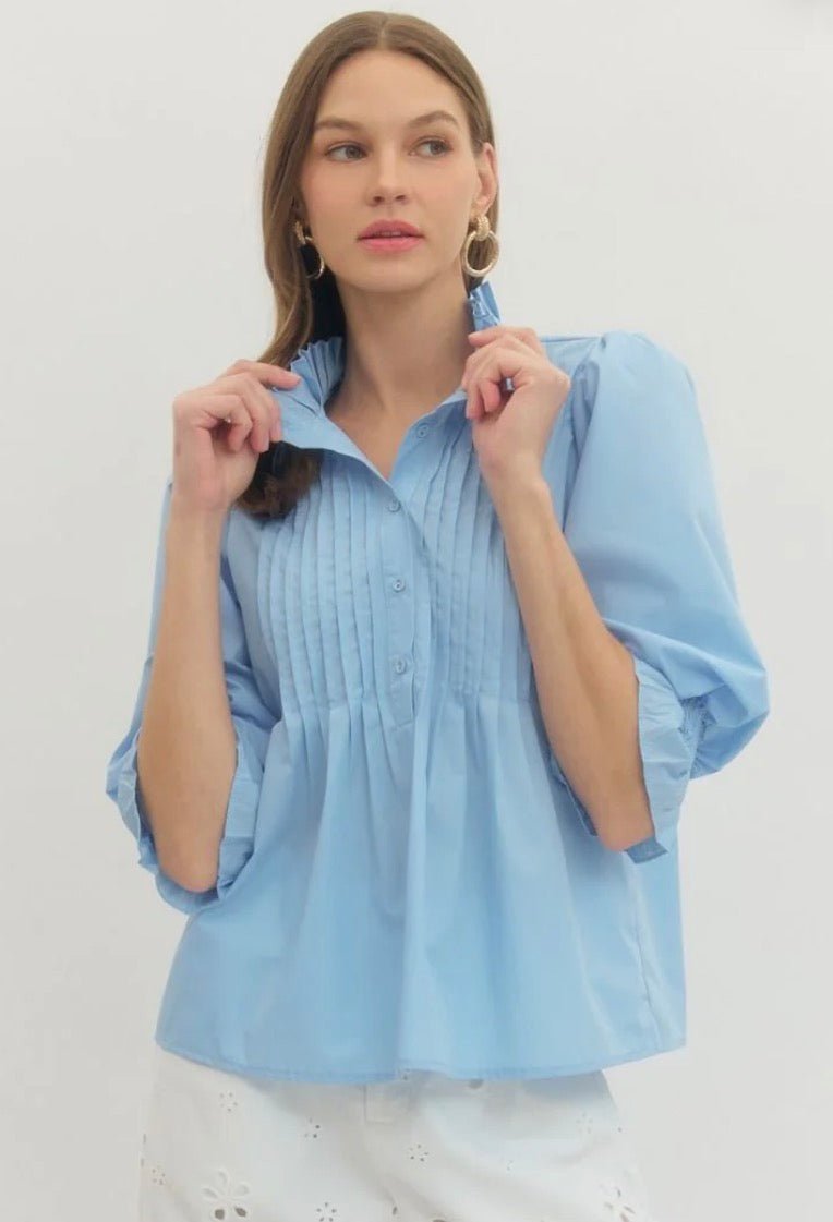 Entro - Solid 3/4 sleeve top - Lt Blue - From Me To You