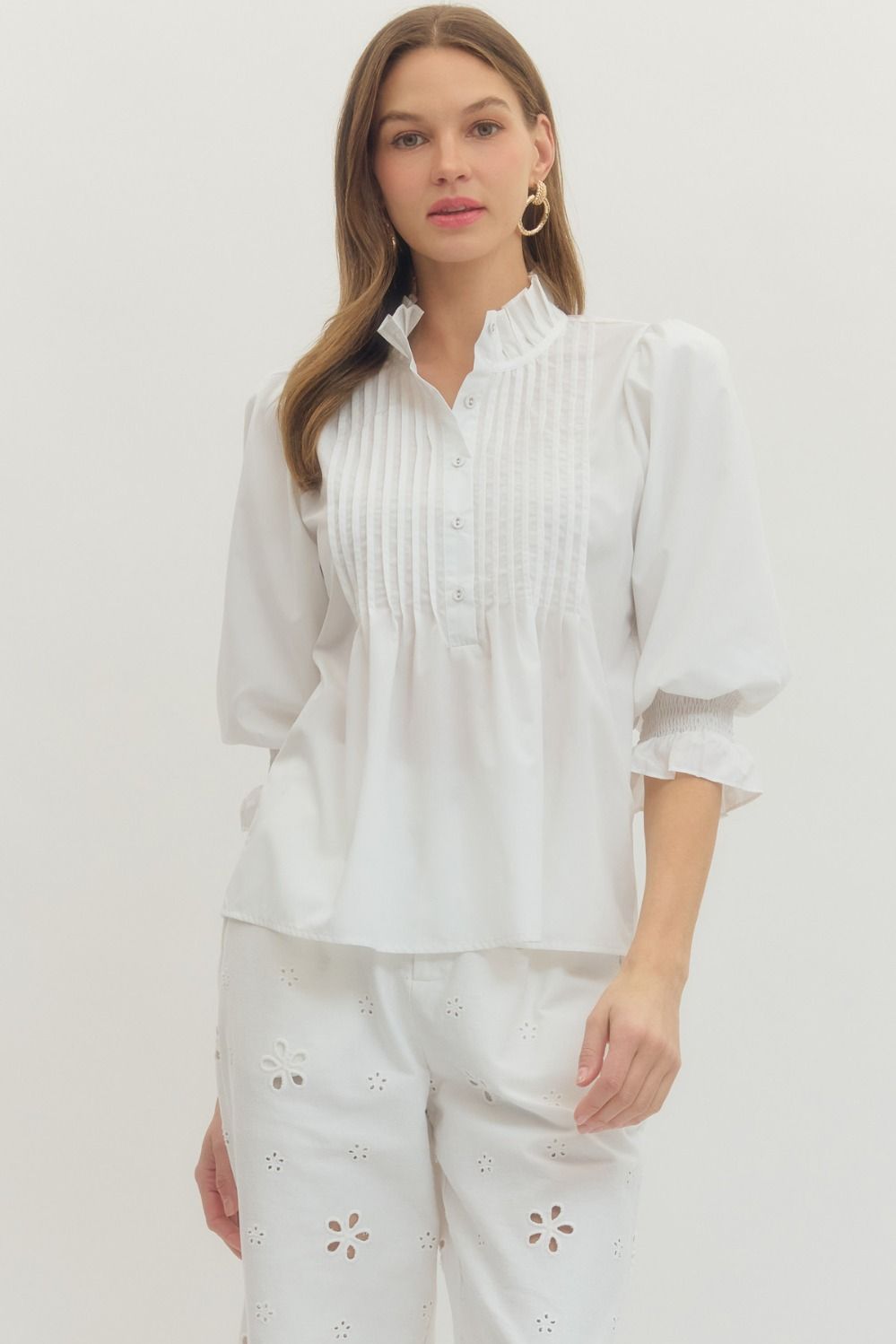 Entro - Solid 3/4 sleeve top - T30529 - Off White - From Me To You