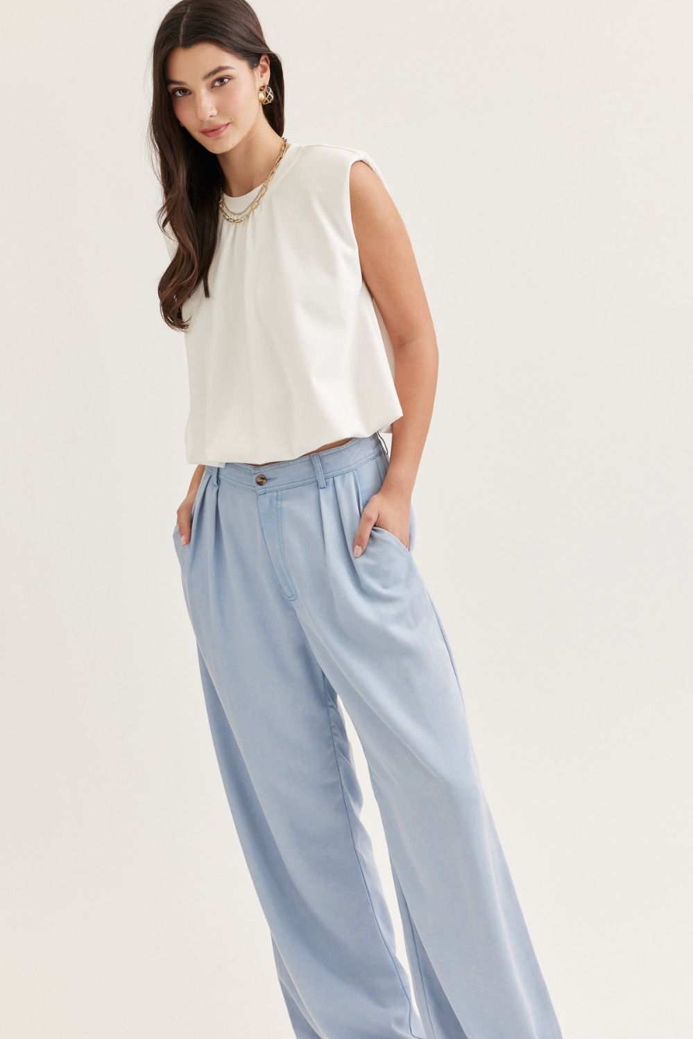 Entro - Solid cap sleeve top - WHITE - From Me To You