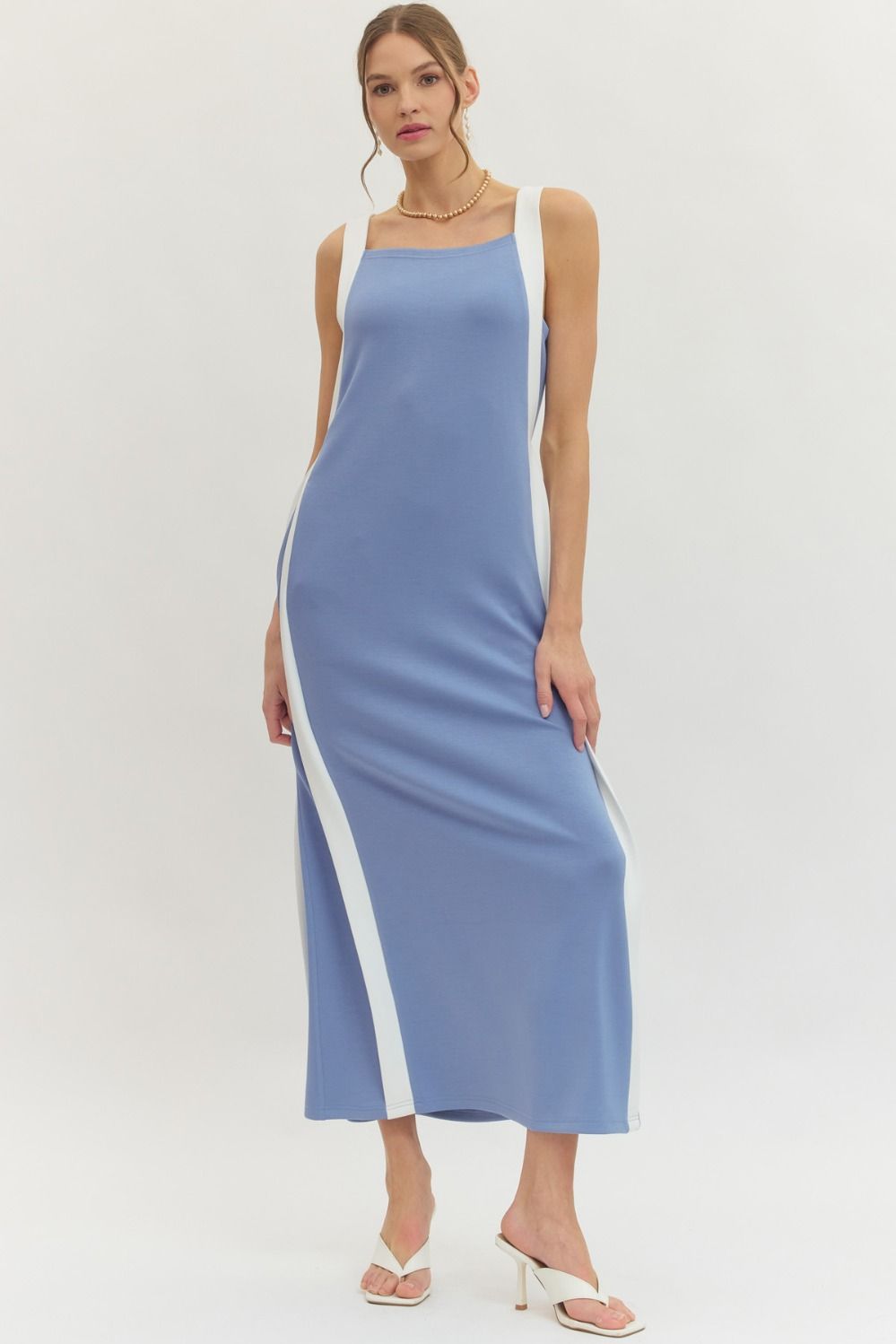 Entro - Solid sleeveless knit midi dress w/contrast side panel - From Me To You